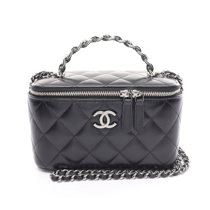 マトラッセ トップハンドル チェーンショルダーバッグ ラムスキン ブラック シルバー金具 2WAY シャネル バッグ CHANEL