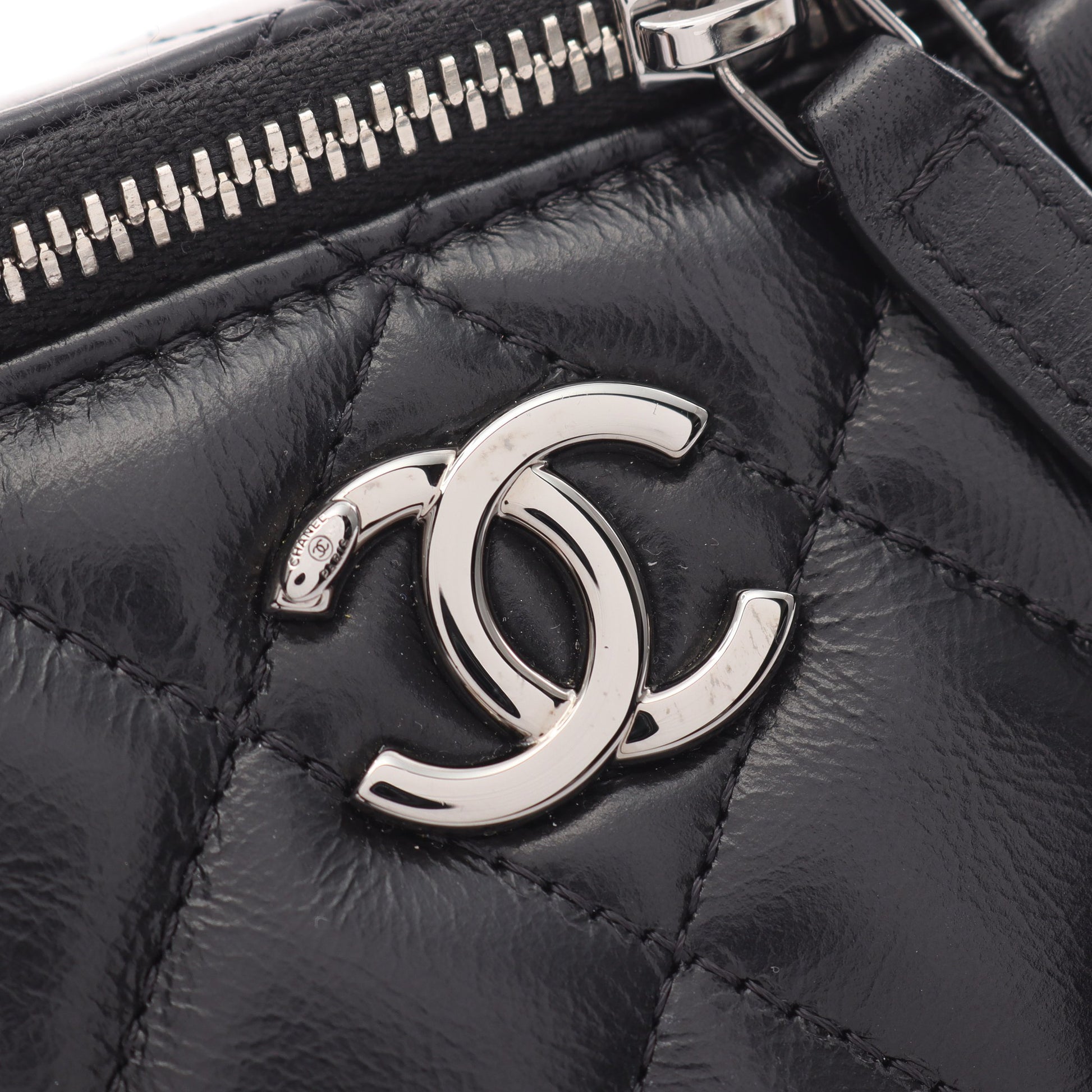 マトラッセ トップハンドル チェーンショルダーバッグ ラムスキン ブラック シルバー金具 2WAY シャネル バッグ CHANEL