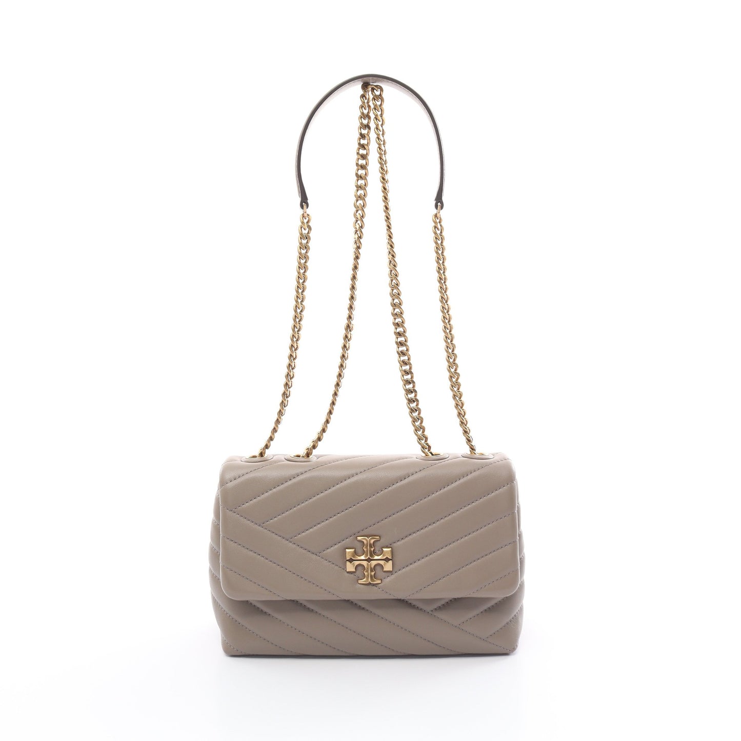 KIRA CHEVRON SMALL Wチェーンショルダーバッグ レザー グレーベージュ トリーバーチ バッグ TORY BURCH