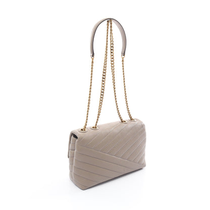 KIRA CHEVRON SMALL Wチェーンショルダーバッグ レザー グレーベージュ トリーバーチ バッグ TORY BURCH