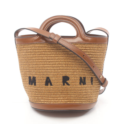 TROPICALIA BASKET BAG SMALL ショルダーバッグ ラフィア レザー ブラウン 2WAY マルニ バッグ MARNI