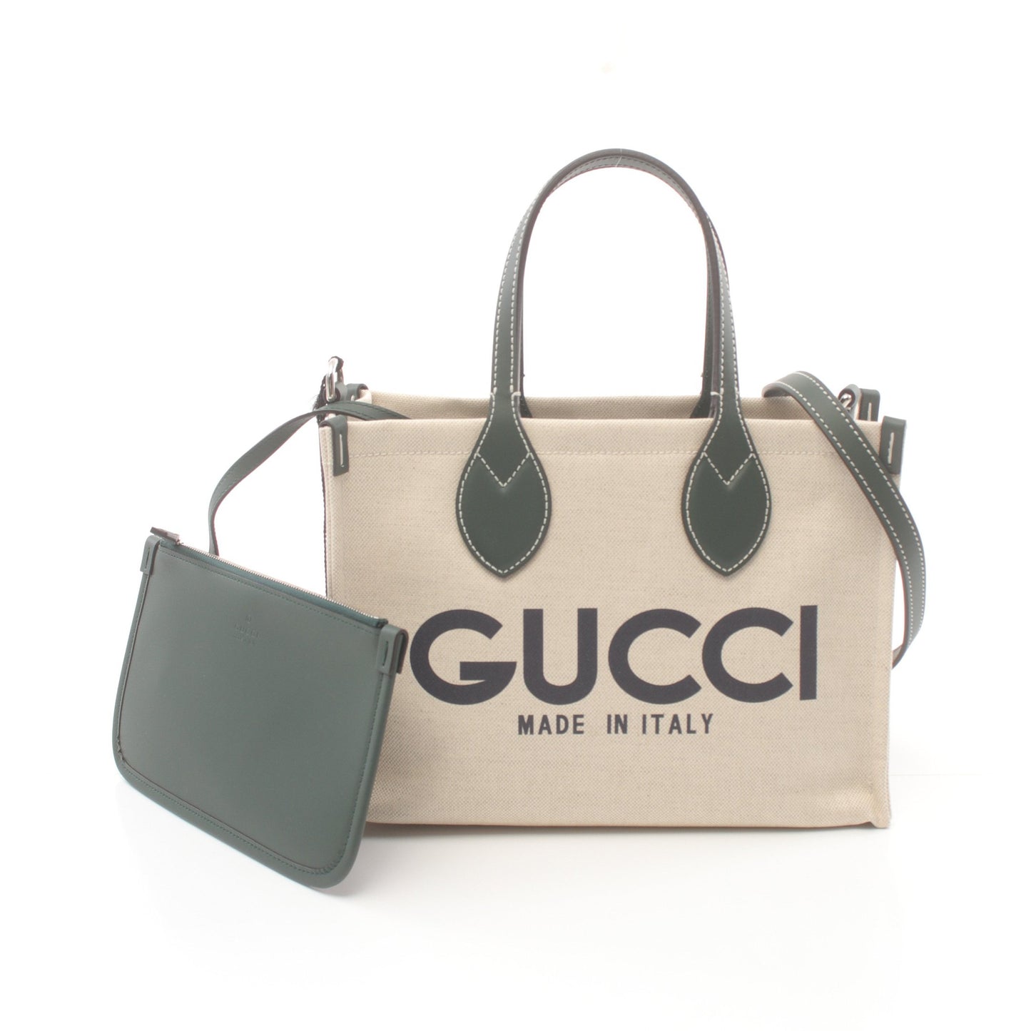 プリント ミニ トートバッグ ハンドバッグ トートバッグ キャンバス レザー ライトベージュ ダークグリーン 2WAY グッチ バッグ GUCCI