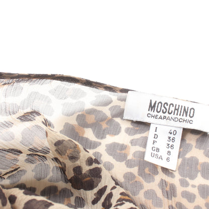 ブラウス レオパード シルク ベージュ ブラウン フリル モスキーノ トップス MOSCHINO