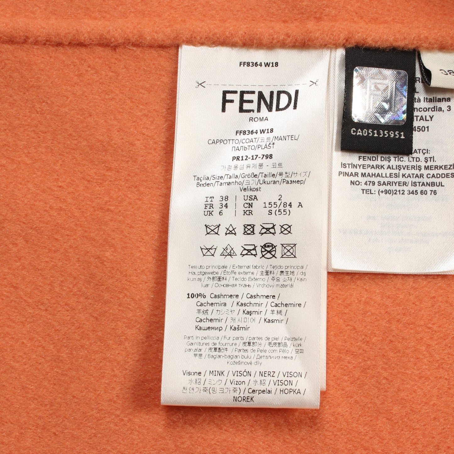 ポンチョ ノーカラー カシミヤ ミンク コーラルピンク フェンディ アウター FENDI