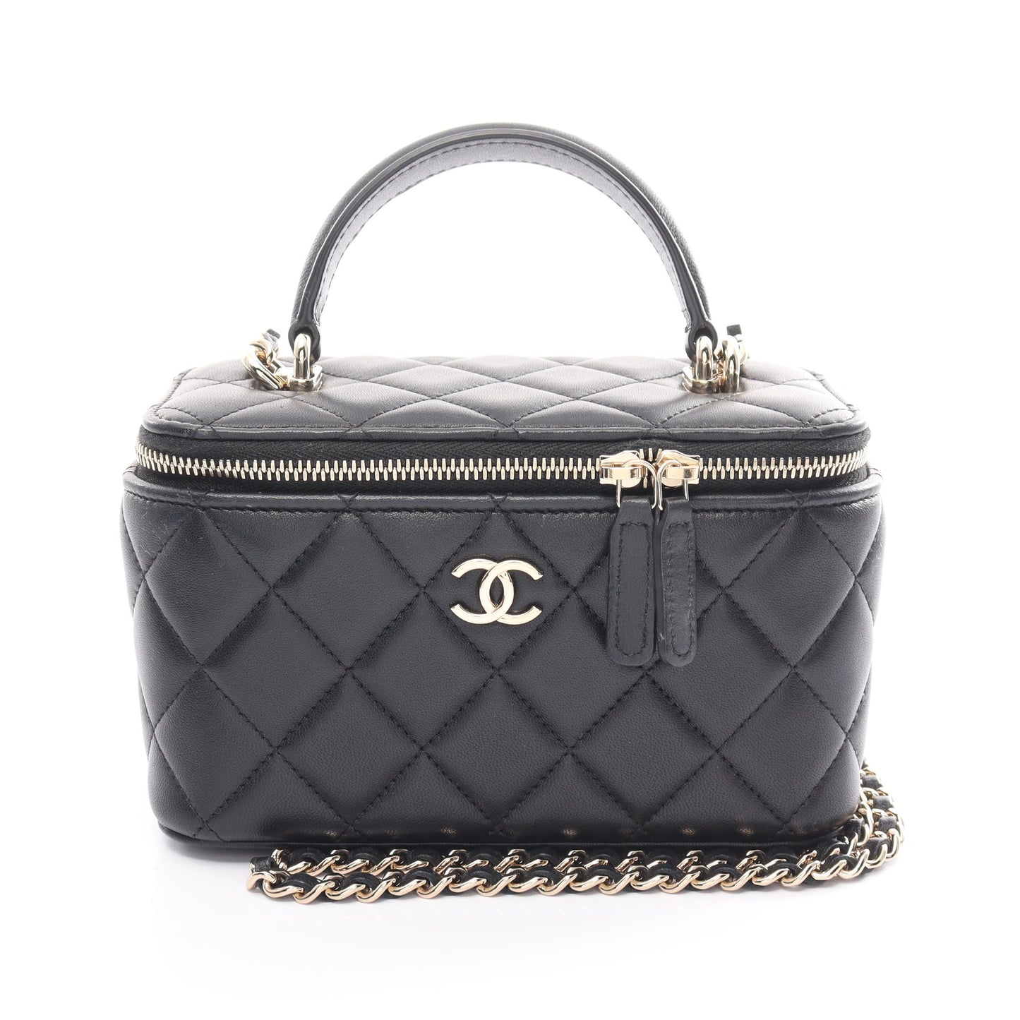 マトラッセ バニティバッグ チェーンショルダーバッグ ラムスキン ブラック ゴールド金具 2WAY シャネル バッグ CHANEL