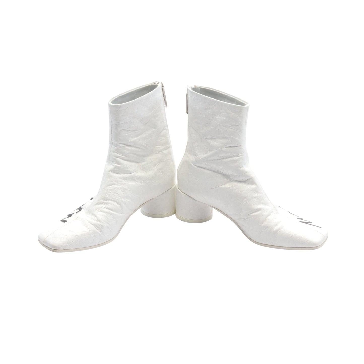 ショート ブーツ ロゴプリント レザー ホワイト エムエムシックスメゾンマルジェラ シューズ MM6 MAISON MARGIELA