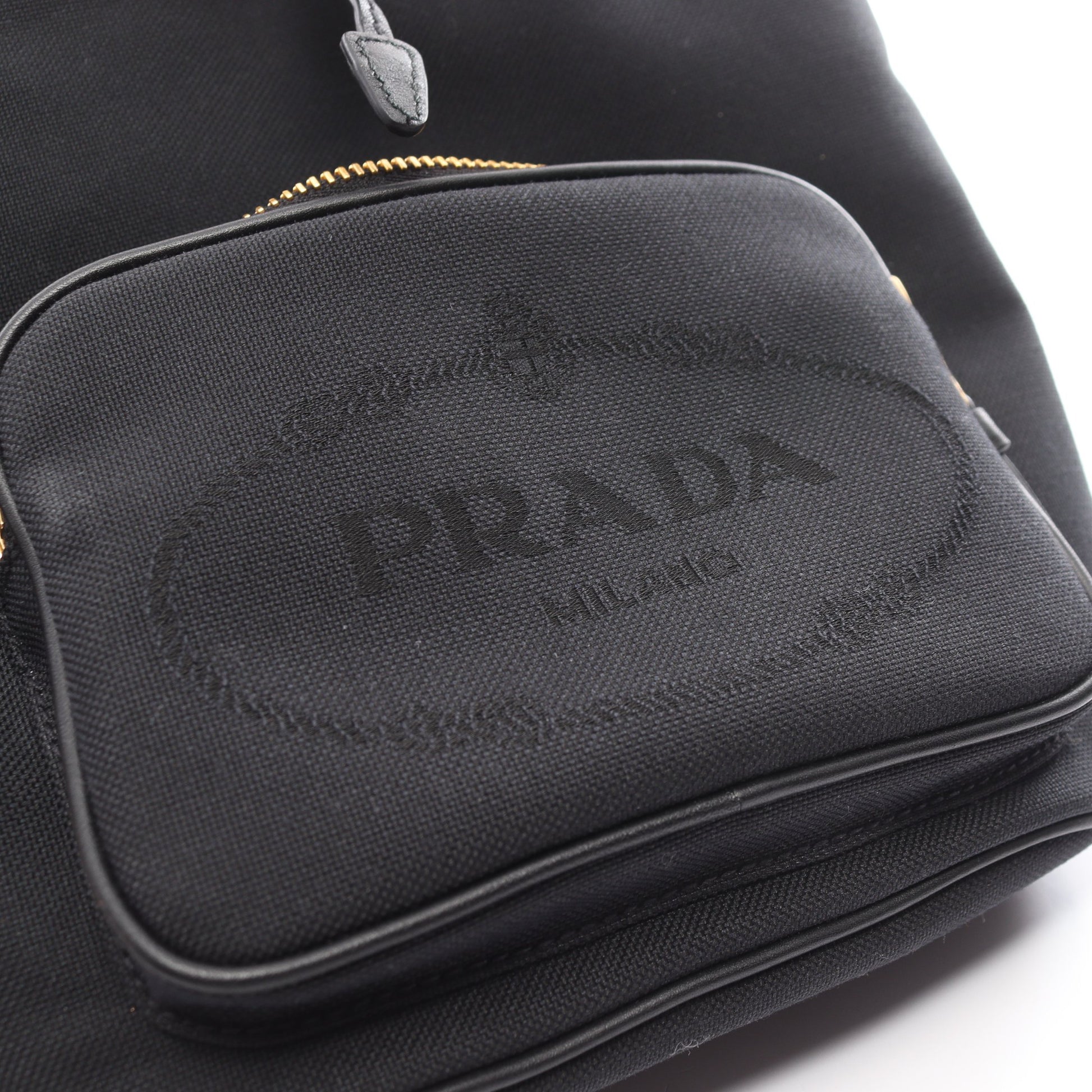 LOGO JACQUARD ハンドバッグ キャンバス レザー ブラック 2WAY プラダ バッグ PRADA