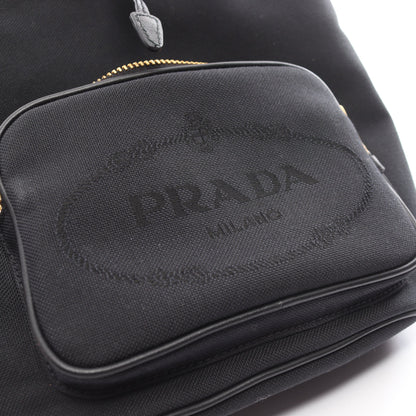 LOGO JACQUARD ハンドバッグ キャンバス レザー ブラック 2WAY プラダ バッグ PRADA