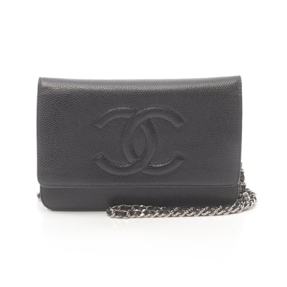 ココマーク チェーンウォレット キャビアスキン ブラック シルバー金具 シャネル バッグ CHANEL