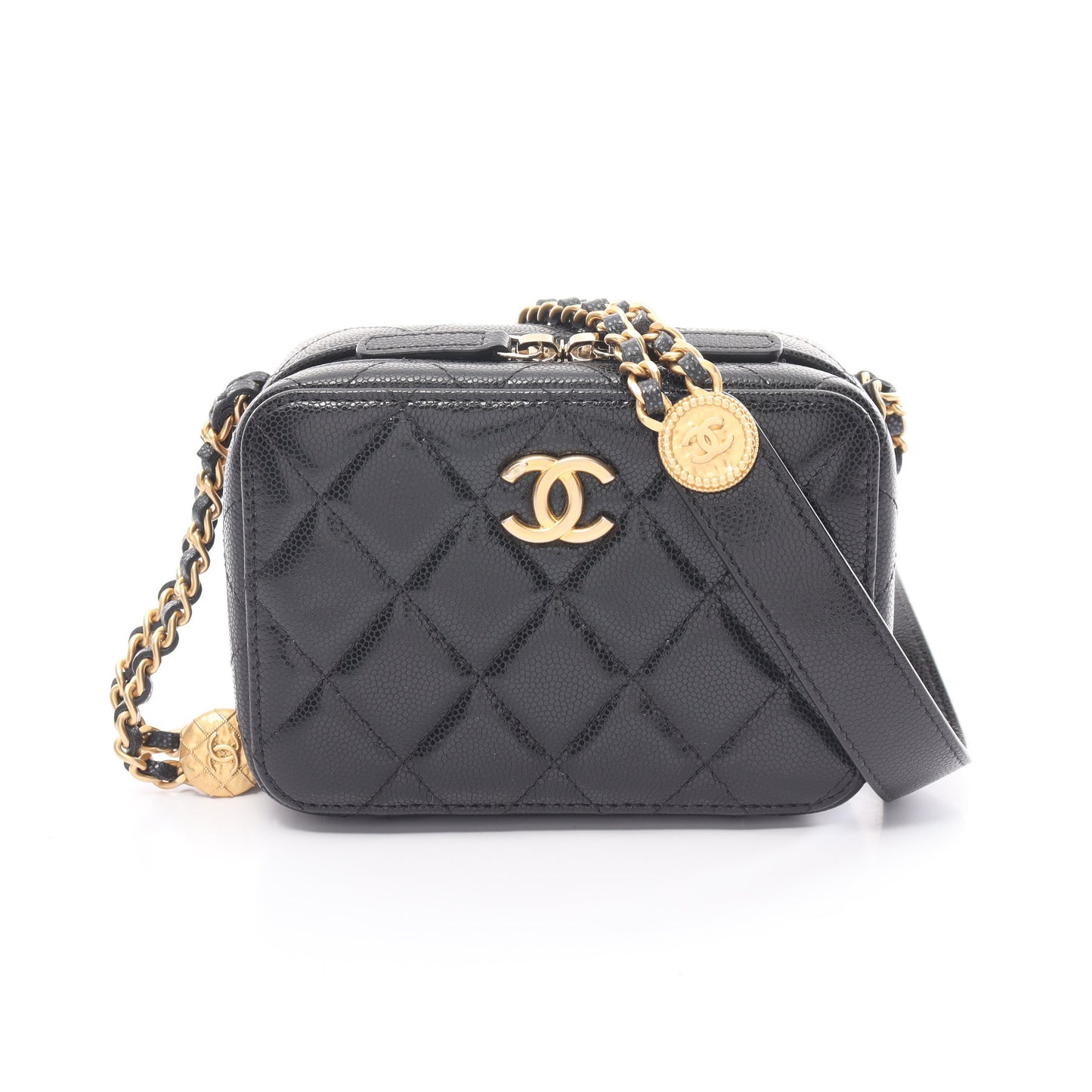 マトラッセ ミニ チェーンショルダーバッグ キャビアスキン ブラック ゴールド金具 シャネル バッグ CHANEL