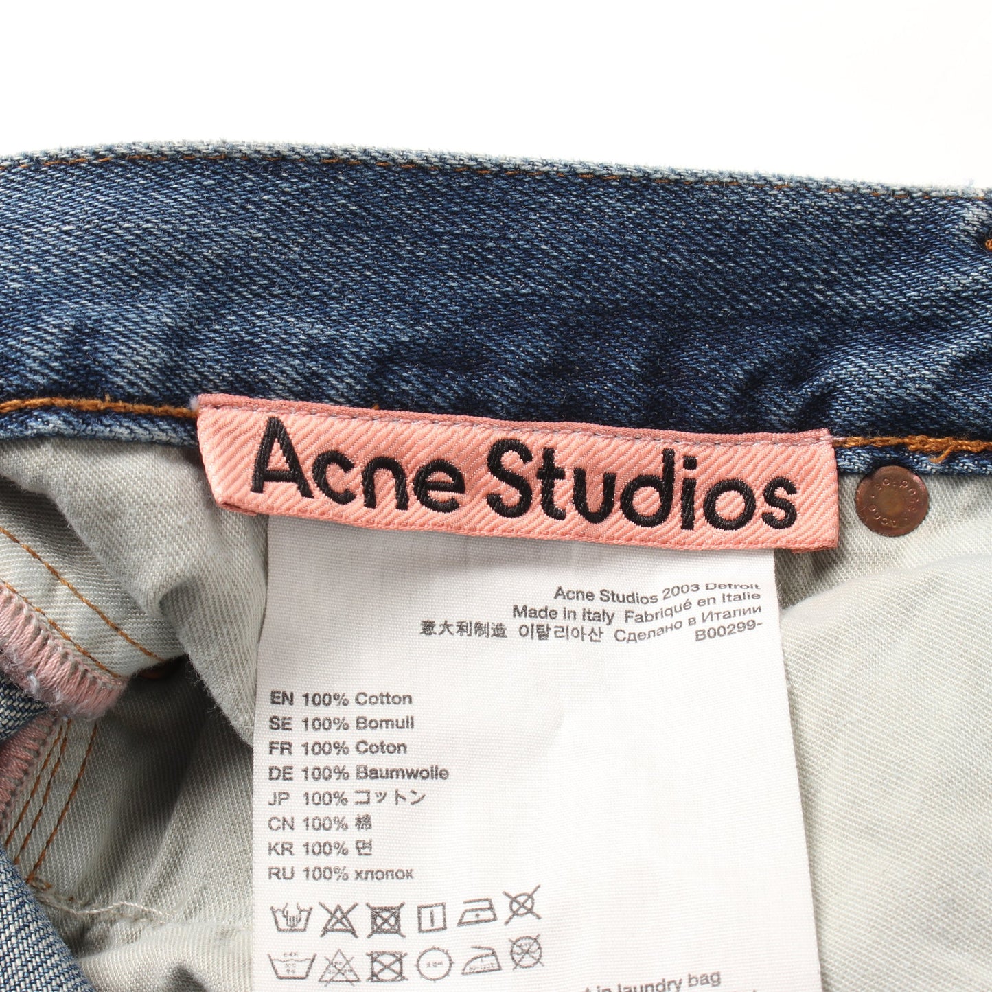 2003 Detroit デニムパンツ コットン ブルー ダメージ加工 ボタンフライ アクネストゥディオズ ボトムス Acne Studios