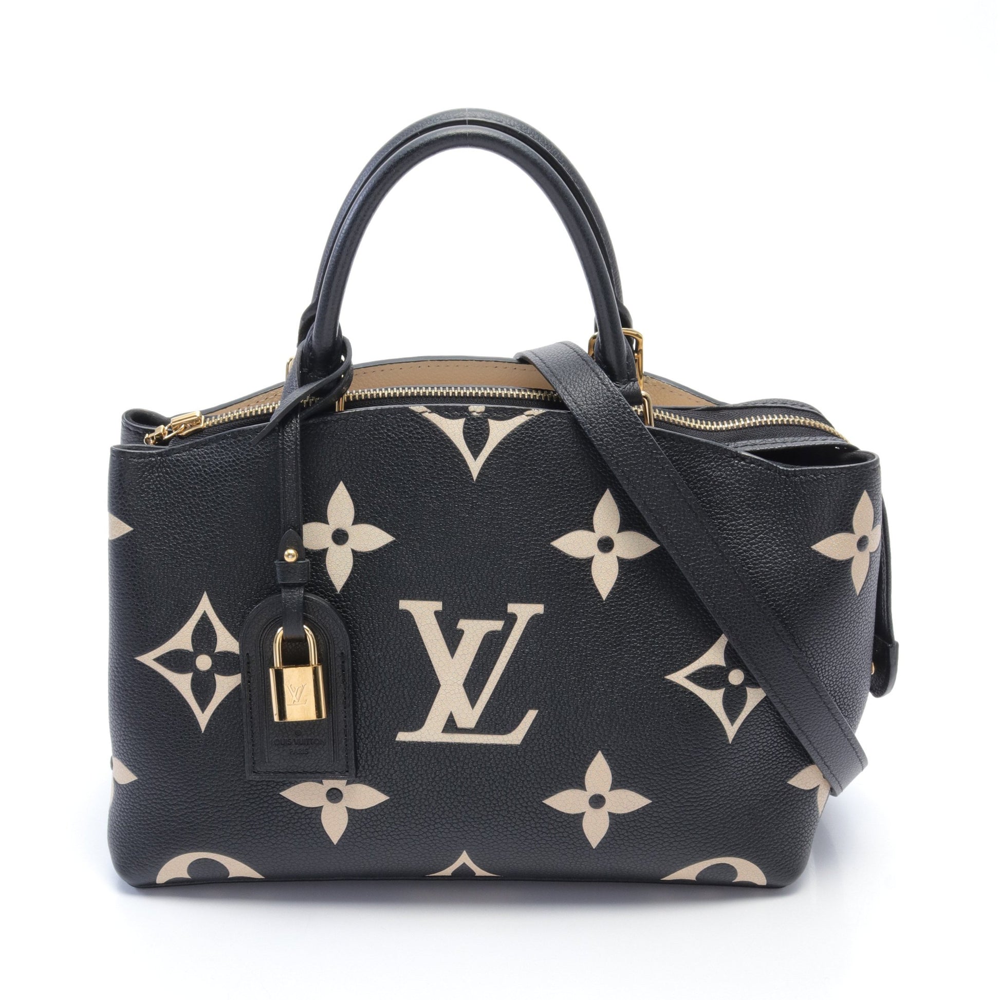 プティ パレPM バイカラーモノグラムアンプラント ハンドバッグ レザー ブラック ベージュ 2WAY ルイヴィトン バッグ LOUIS VUITTON