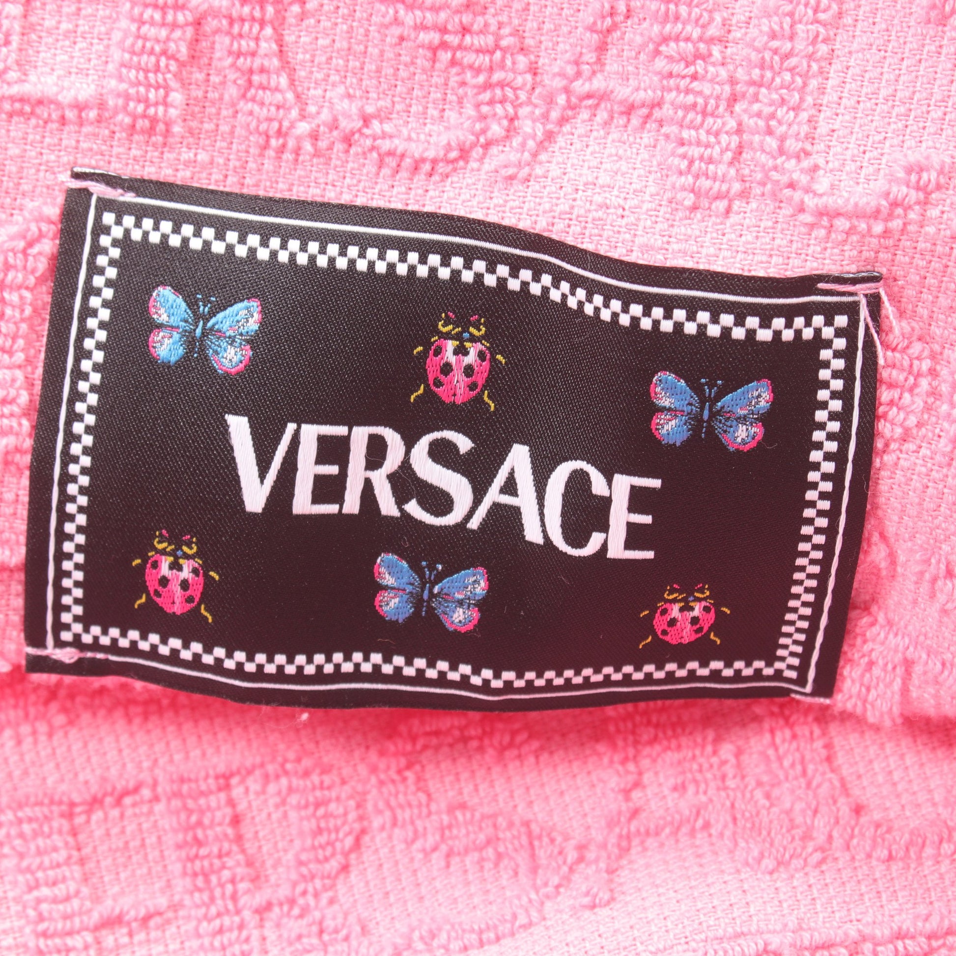 バスローブ ガウンコート テントウムシ ドット コットン ピンク ブルー マルチカラー フード付き ヴェルサーチ アウター Versace