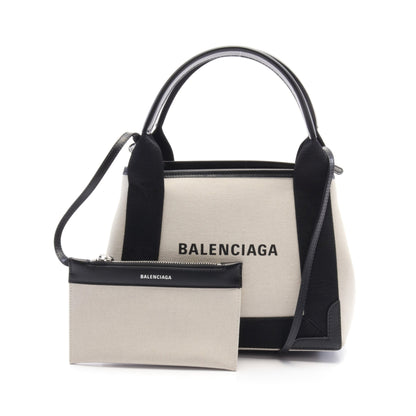 ネイビーカバ XS ハンドバッグ キャンバス レザー アイボリー ブラック バレンシアガ バッグ BALENCIAGA