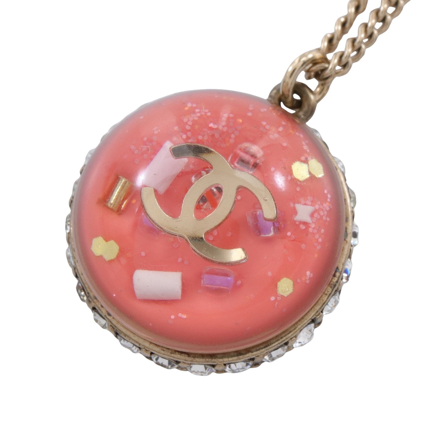 ココマーク ネックレス GP レジン ラインストーン ゴールド ピンク クリア 09C シャネル アクセサリー CHANEL