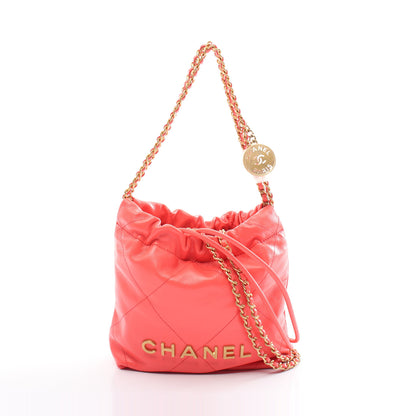 CHANEL 22 ミニ レースパッチワーク チェーンショルダーバッグ レザー ピンク ゴールド金具 シャネル バッグ CHANEL