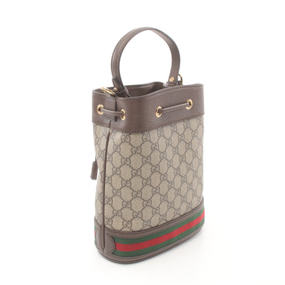 オフィディア GGスプリーム スモールバケットバッグ ハンドバッグ 巾着 PVC レザー ベージュ ブラウン 2WAY グッチ バッグ GUCCI