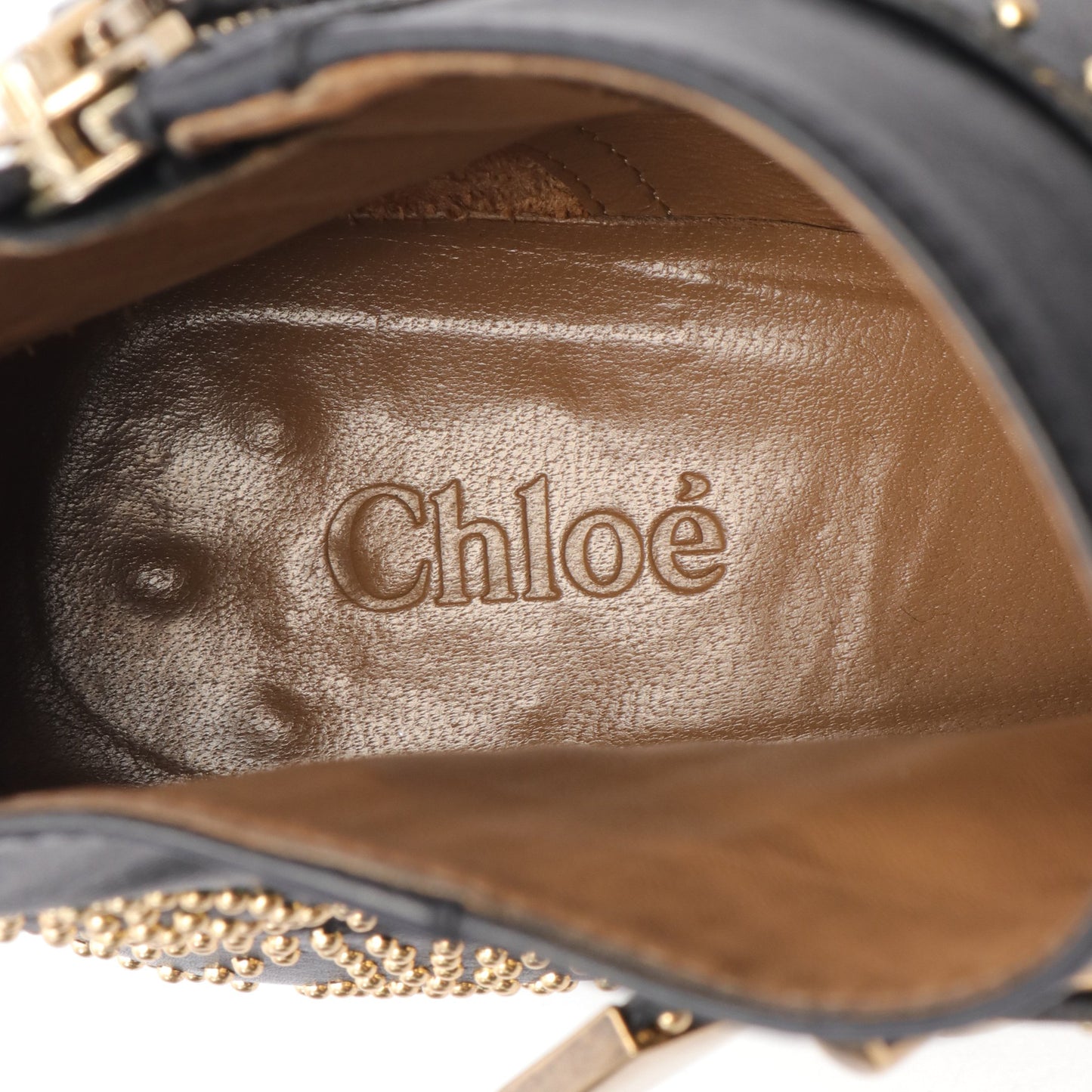 ショート ブーツ レザー ブラック スタッズ クロエ シューズ Chloe