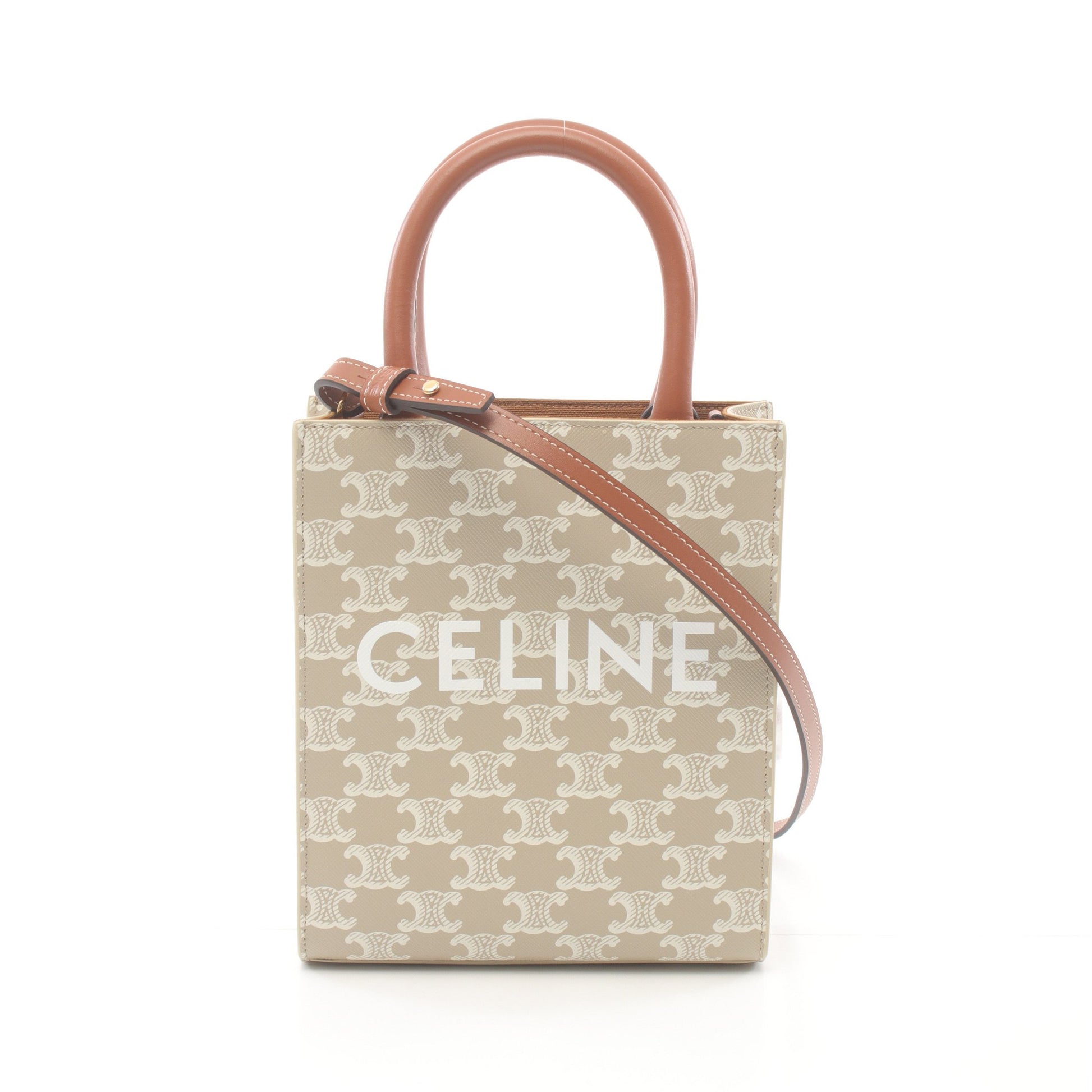 ミニ バーティカル カバ トリオンフ ハンドバッグ PVC レザー ベージュ ブラウン 2WAY セリーヌ バッグ CELINE