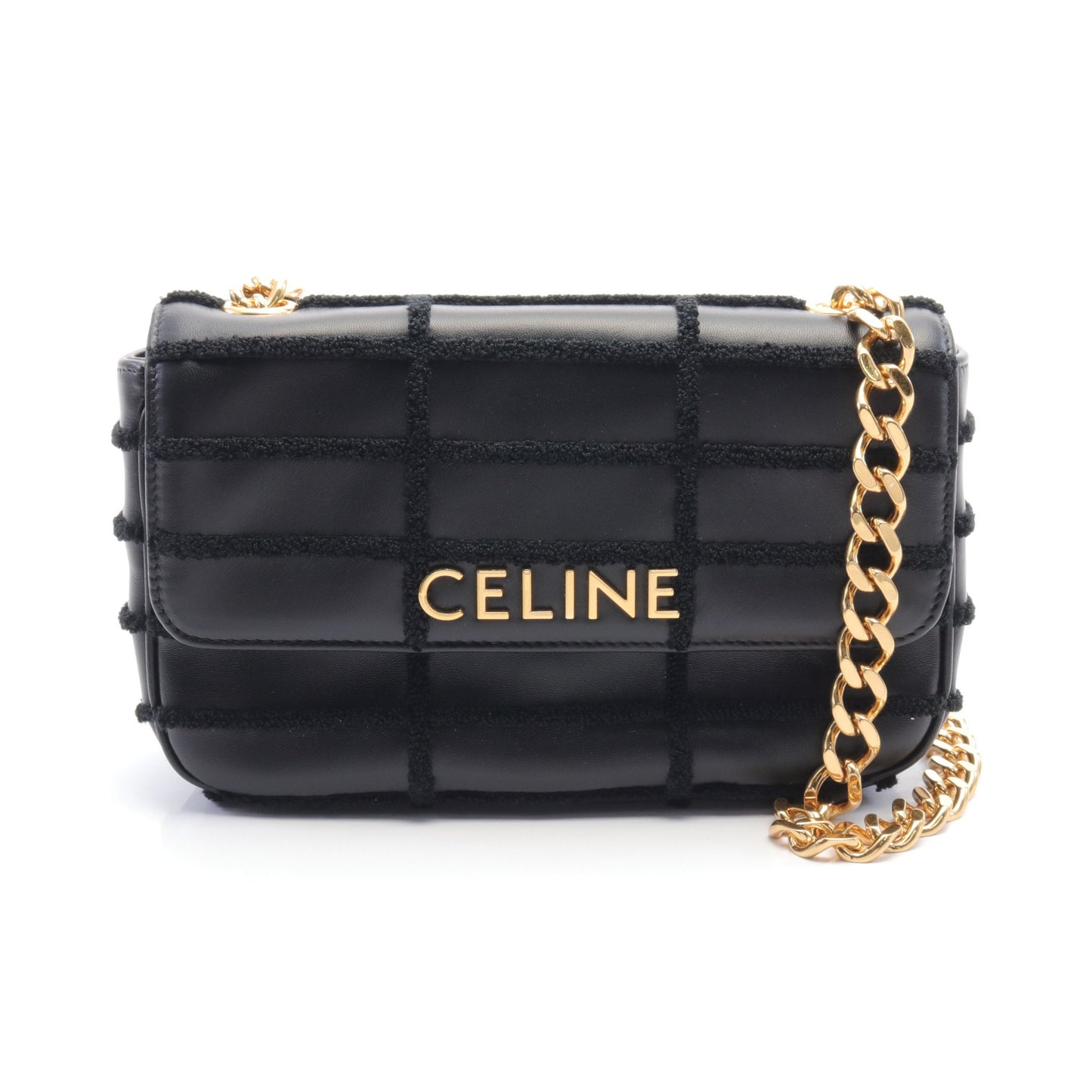 モノクローム チェーンショルダーバッグ レザー パイル ブラック セリーヌ バッグ CELINE