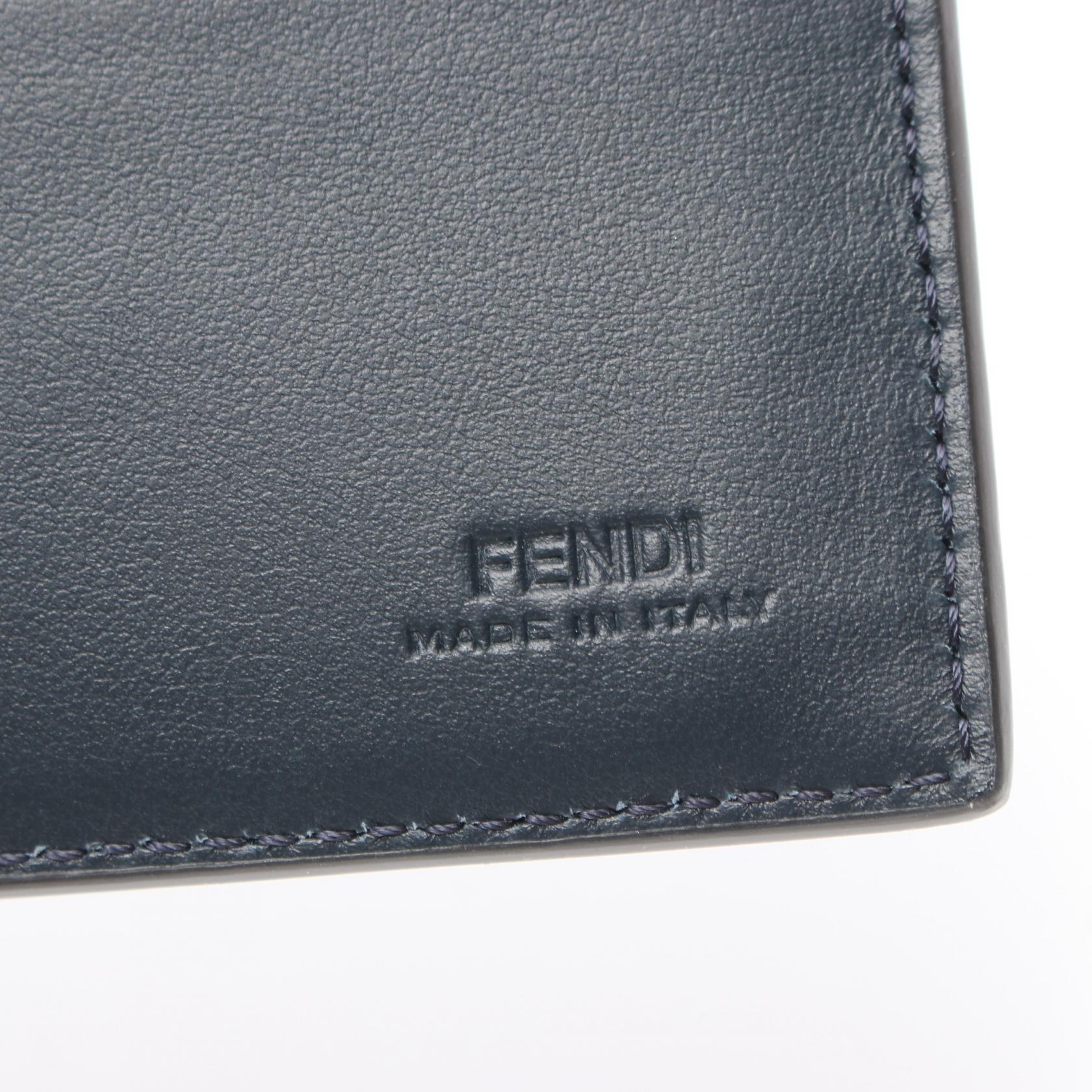 ダイアゴナル 二つ折り財布 PVCコーティングキャンバス レザー ネイビー フェンディ 財布・小物 FENDI