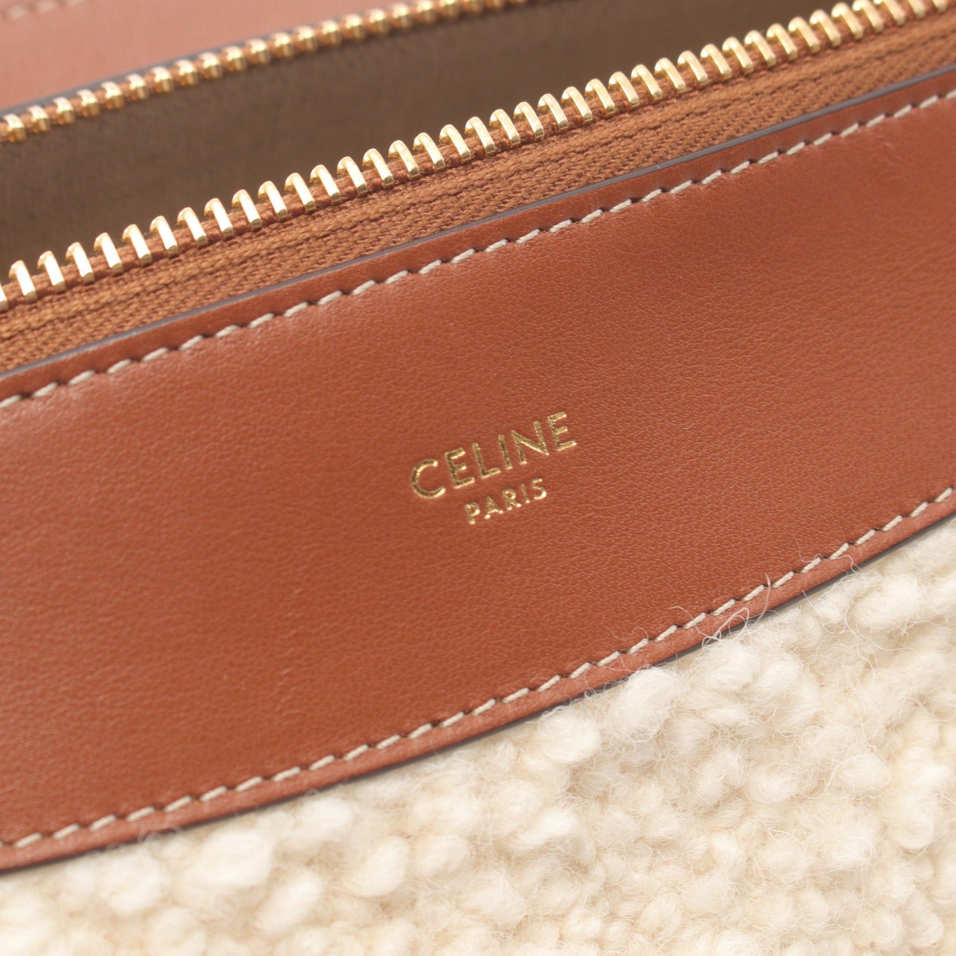 ワンショルダーバッグ ファブリック レザー オフホワイト ブラウン セリーヌ バッグ CELINE