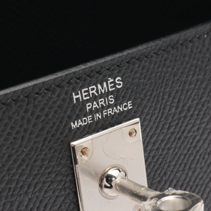 ケリー25 ハンドバッグ ヴォーエプソン ブラック シルバー金具 2WAY 外縫い W刻印 エルメス バッグ HERMES