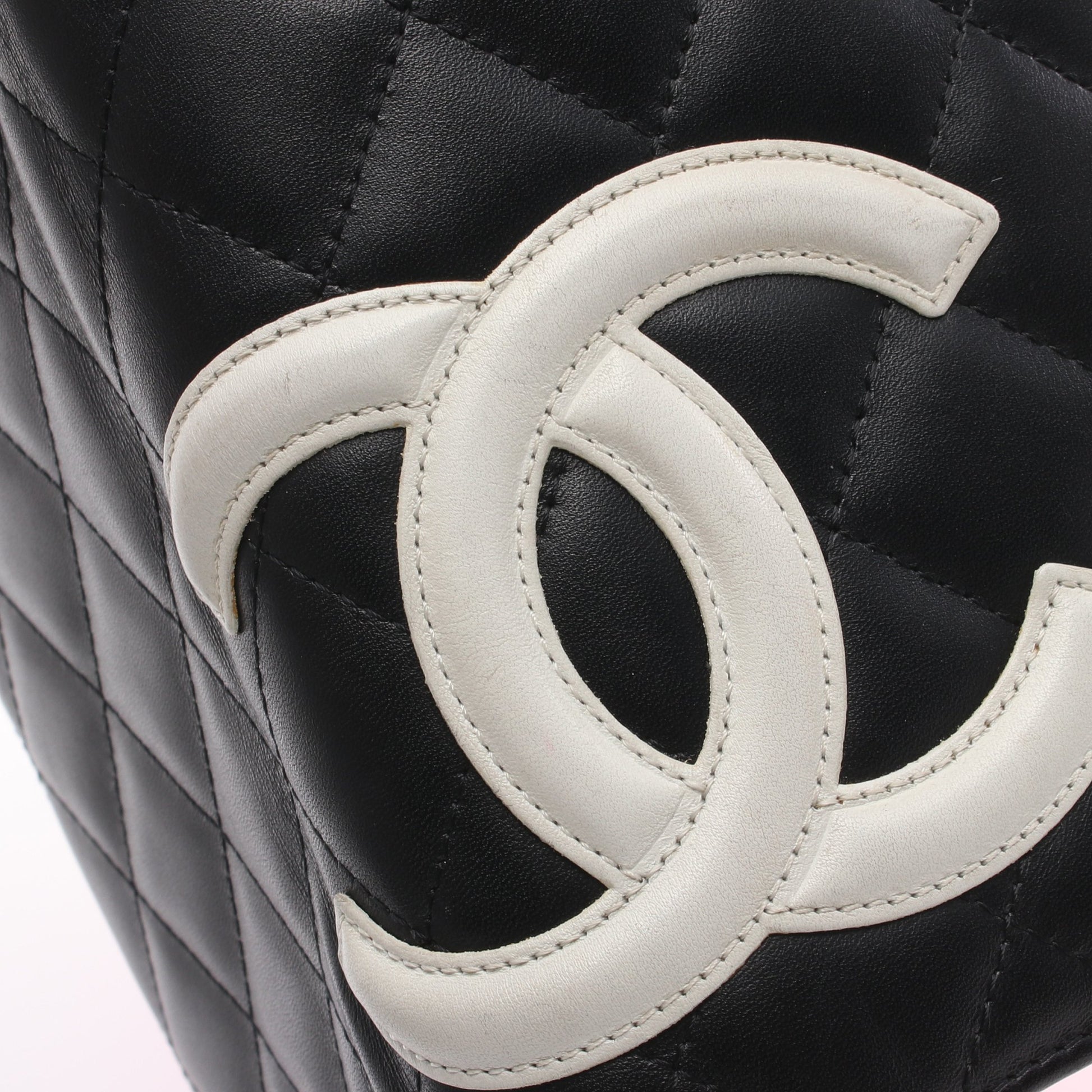 カンボンライン 二つ折り長財布 レザー ブラック ホワイト シルバー金具 シャネル 財布・小物 CHANEL