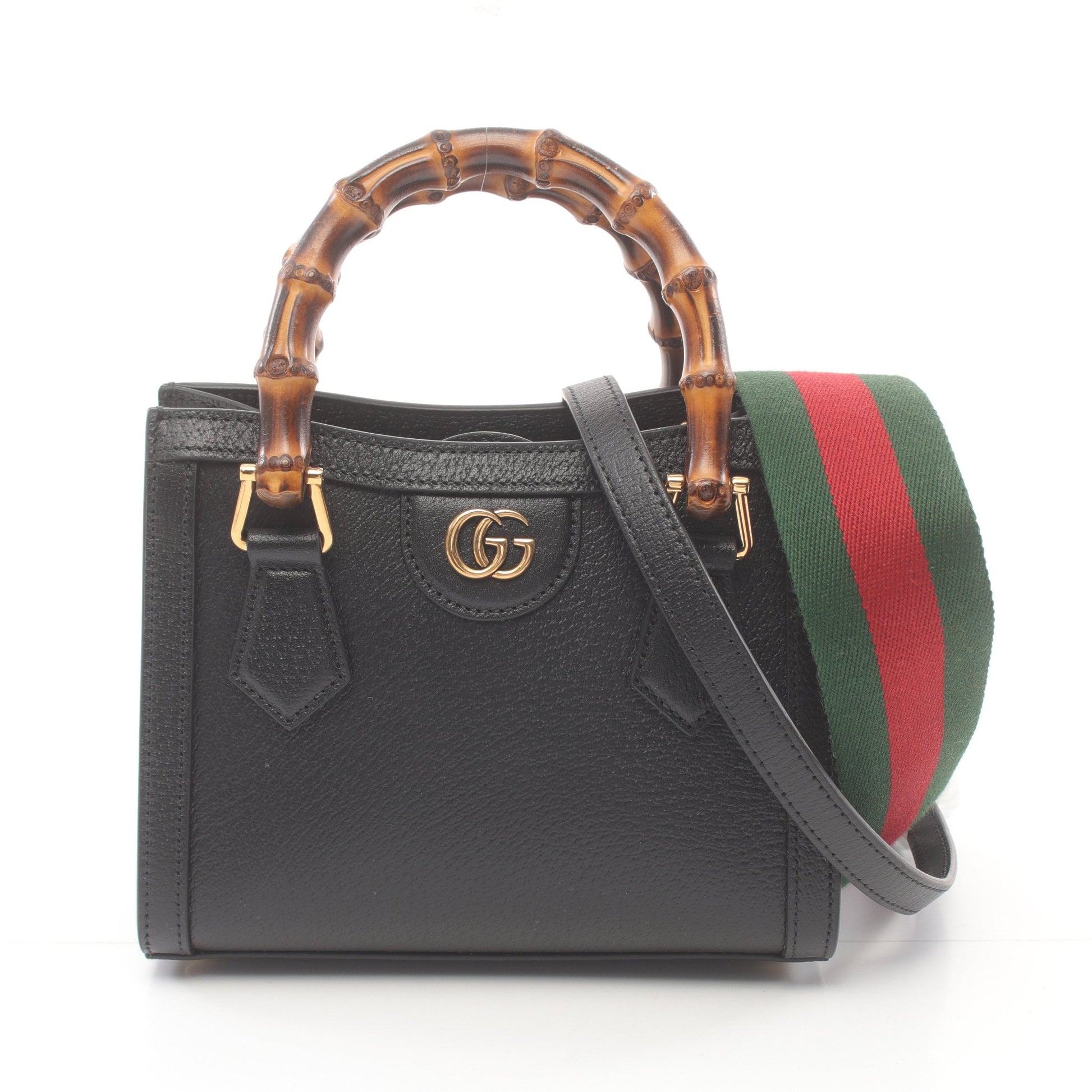 ダイアナ ミニ バンブー ハンドバッグ トートバッグ レザー ブラック グッチ バッグ GUCCI