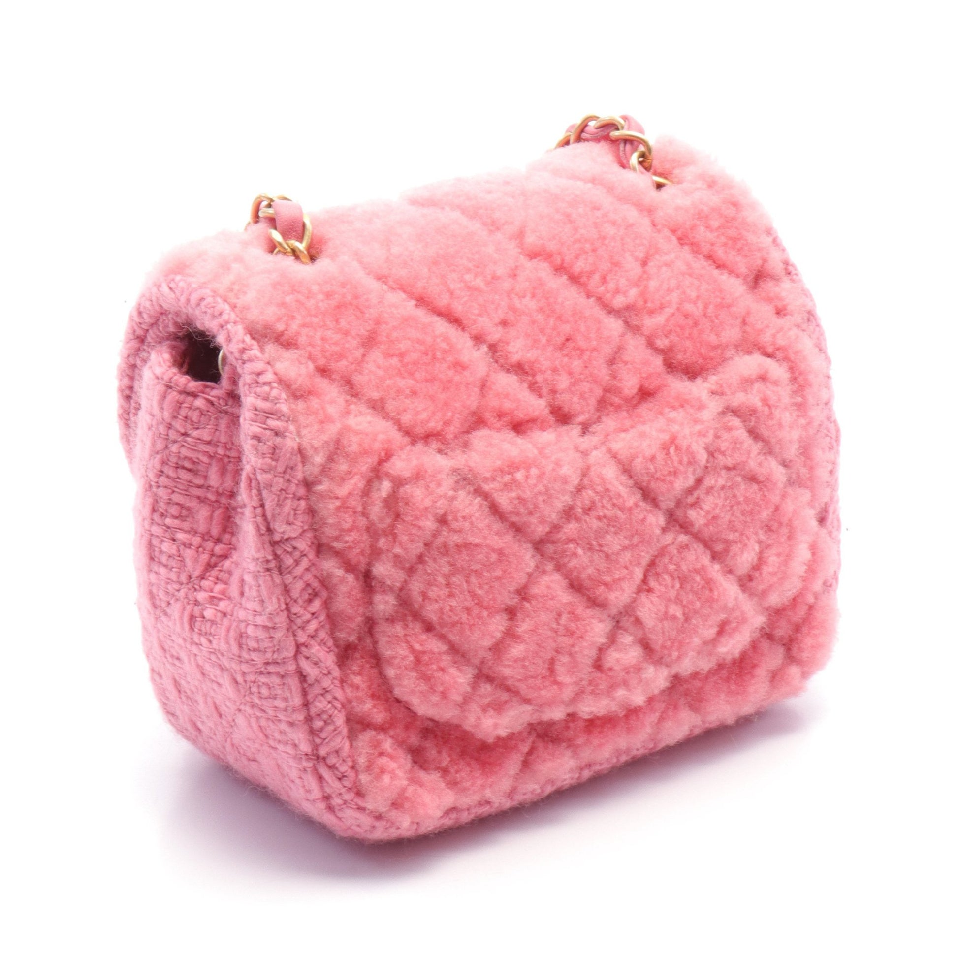 ミニマトラッセ チェーンショルダーバッグ ボア ツイード ピンク マットゴールド金具 シャネル バッグ CHANEL