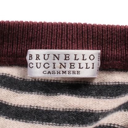 ニット ボーダー カシミヤ ベージュ ダークグレー ビーズ ブルネロクチネリ トップス BRUNELLO CUCINELLI