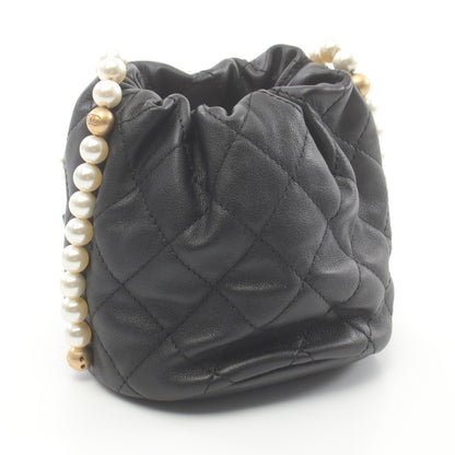マトラッセ パール チェーンショルダーバッグ レザー ブラック ゴールド金具 巾着 シャネル バッグ CHANEL