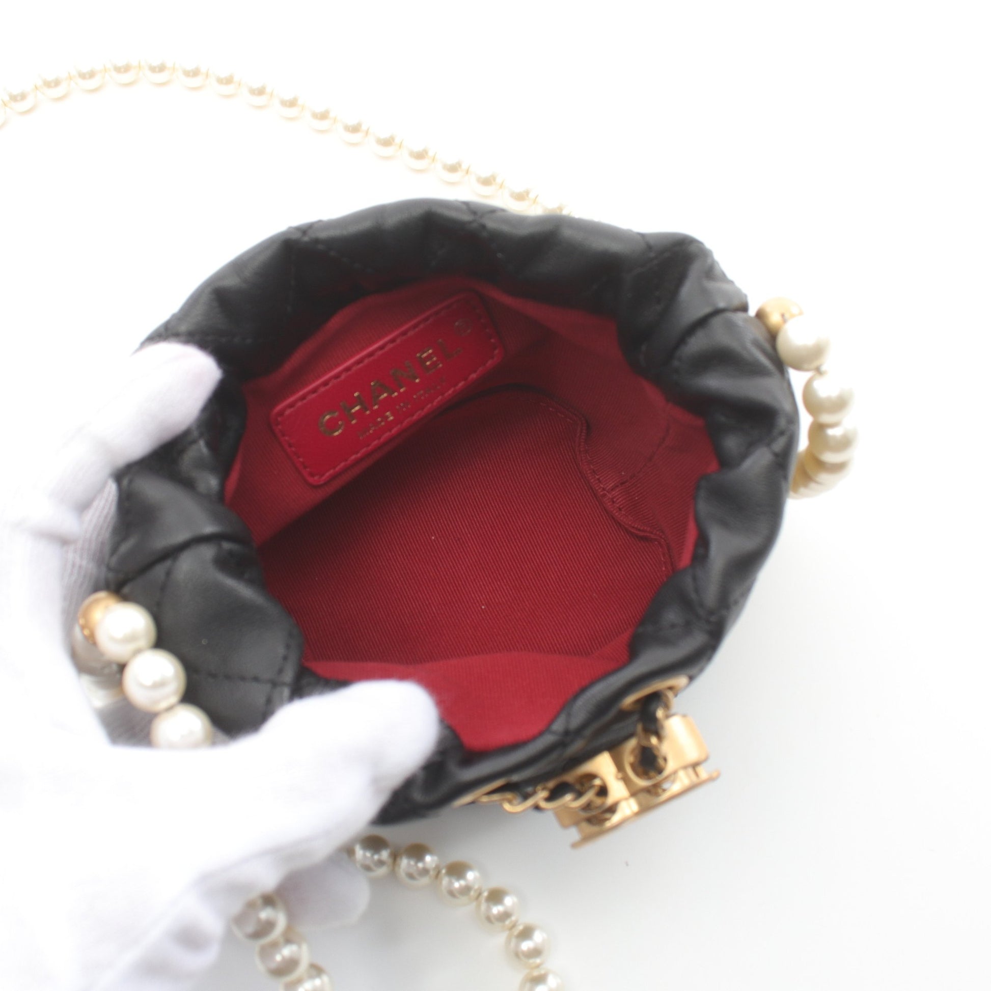 マトラッセ パール チェーンショルダーバッグ レザー ブラック ゴールド金具 巾着 シャネル バッグ CHANEL