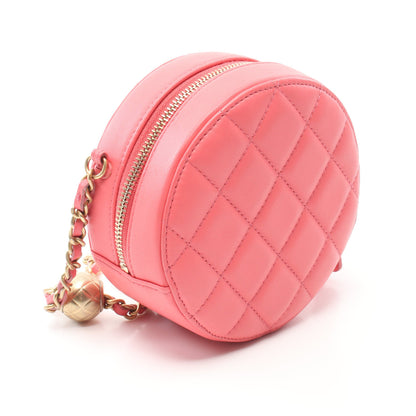 マトラッセ ラウンド ミニ チェーンショルダーバッグ ラムスキン コーラルピンク ゴールド金具 シャネル バッグ CHANEL