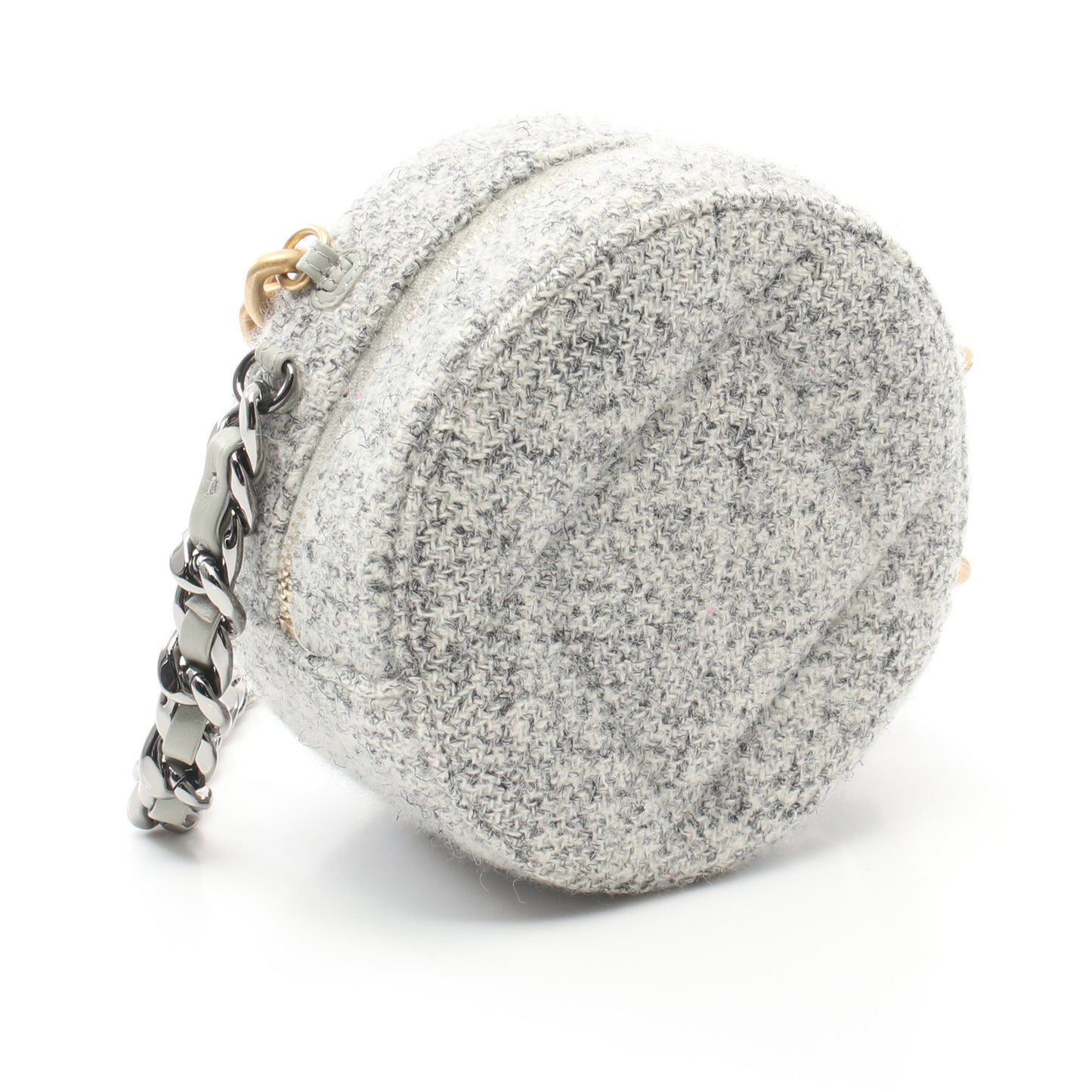 シャネル19 マトラッセ チェーンショルダーバッグ ツイード レザー グレー コンビ金具 シャネル バッグ CHANEL