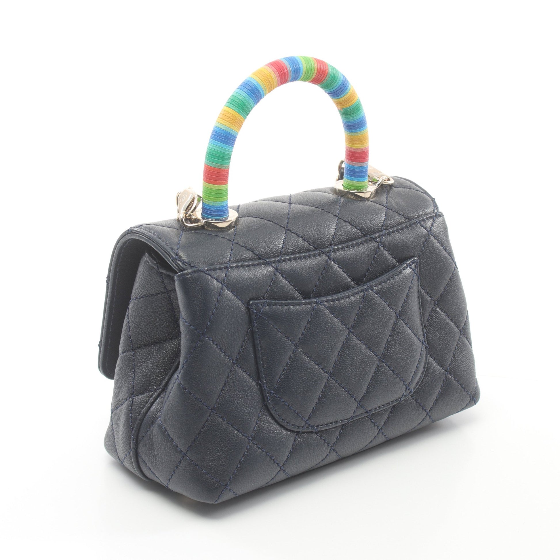 ココハンドルXXS トップハンドル ハンドバッグ ラムスキン ネイビー マルチカラー ゴールド金具 2WAY シャネル バッグ CHANEL