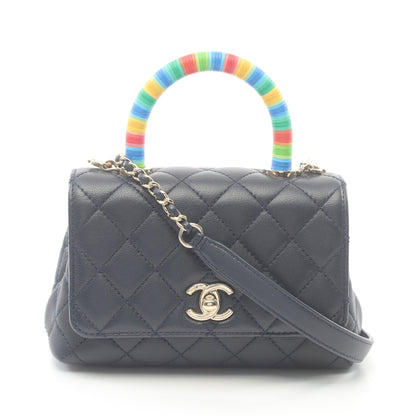 ココハンドルXXS トップハンドル ハンドバッグ ラムスキン ネイビー マルチカラー ゴールド金具 2WAY シャネル バッグ CHANEL