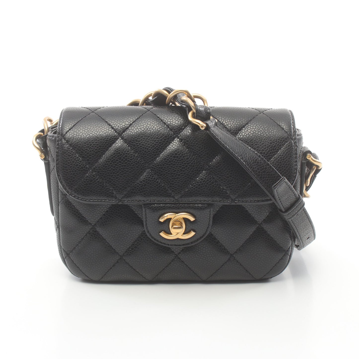 ミニマトラッセ チェーンショルダーバッグ キャビアスキン ブラック ゴールド金具 シャネル バッグ CHANEL