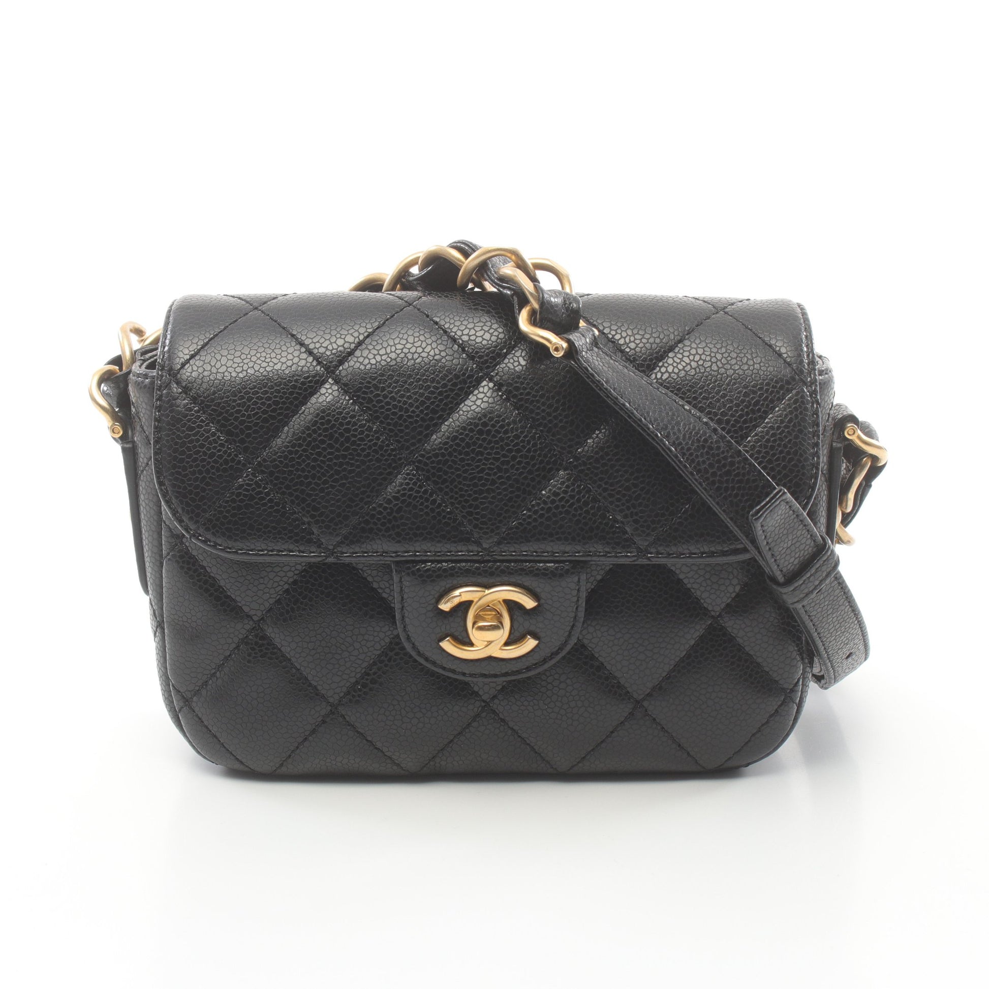 ミニマトラッセ チェーンショルダーバッグ キャビアスキン ブラック ゴールド金具 シャネル バッグ CHANEL