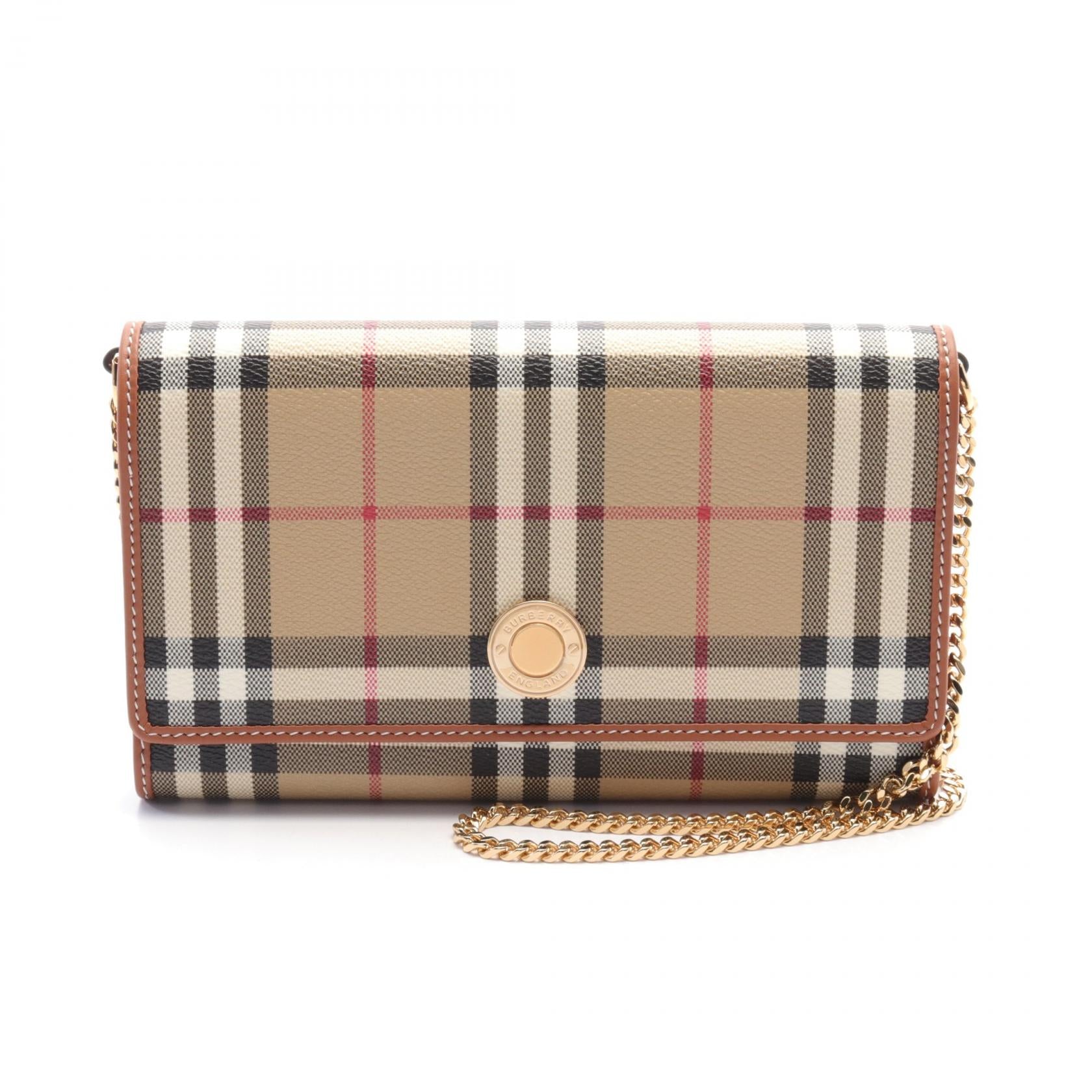 HANNAH ショルダーバッグ PVCコーティングキャンバス レザー ベージュ ブラウン マルチカラー バーバリー バッグ BURBERRY