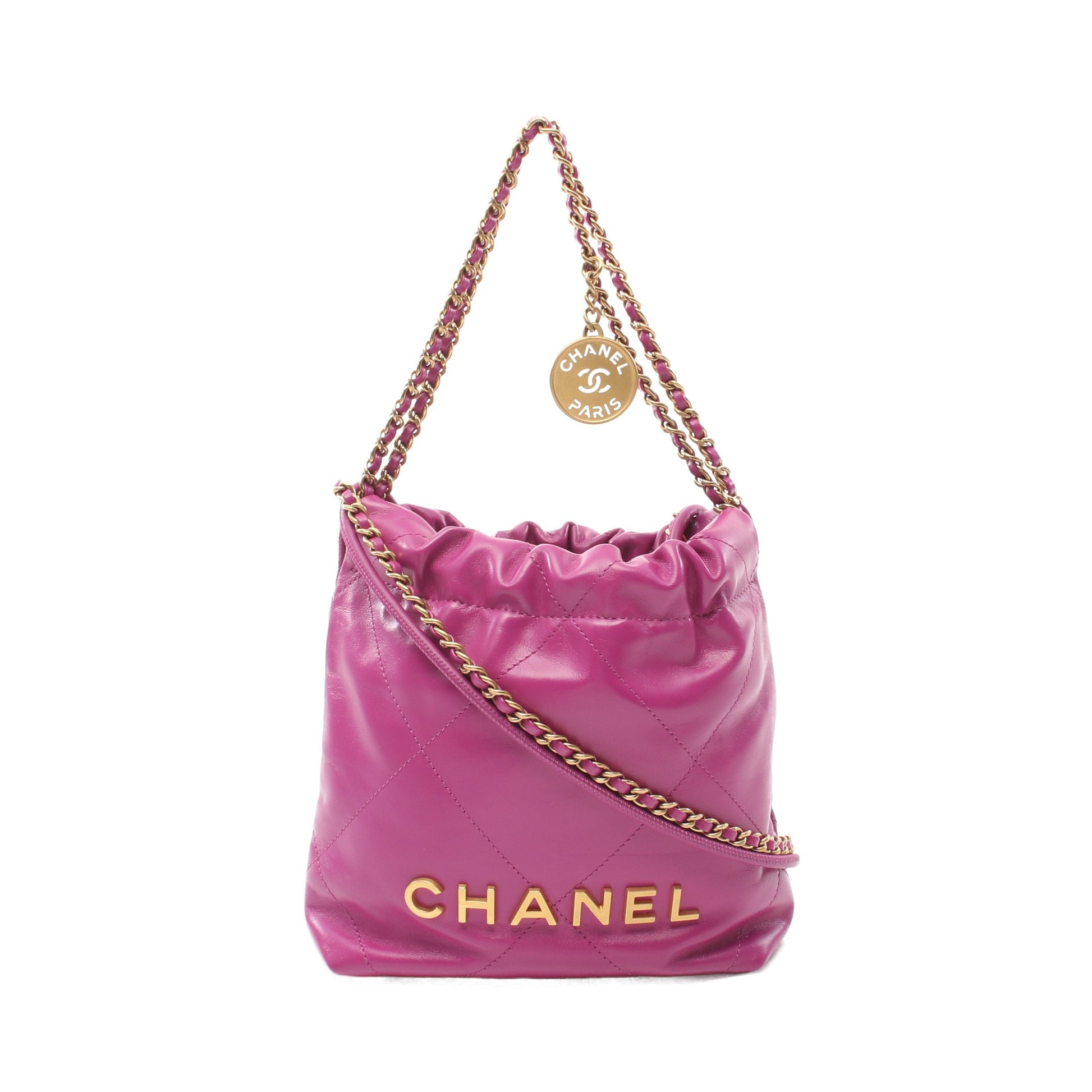 CHANEL 22 ミニ チェーンショルダーバッグ レザー ピンクパープル ゴールド金具 シャネル バッグ CHANEL