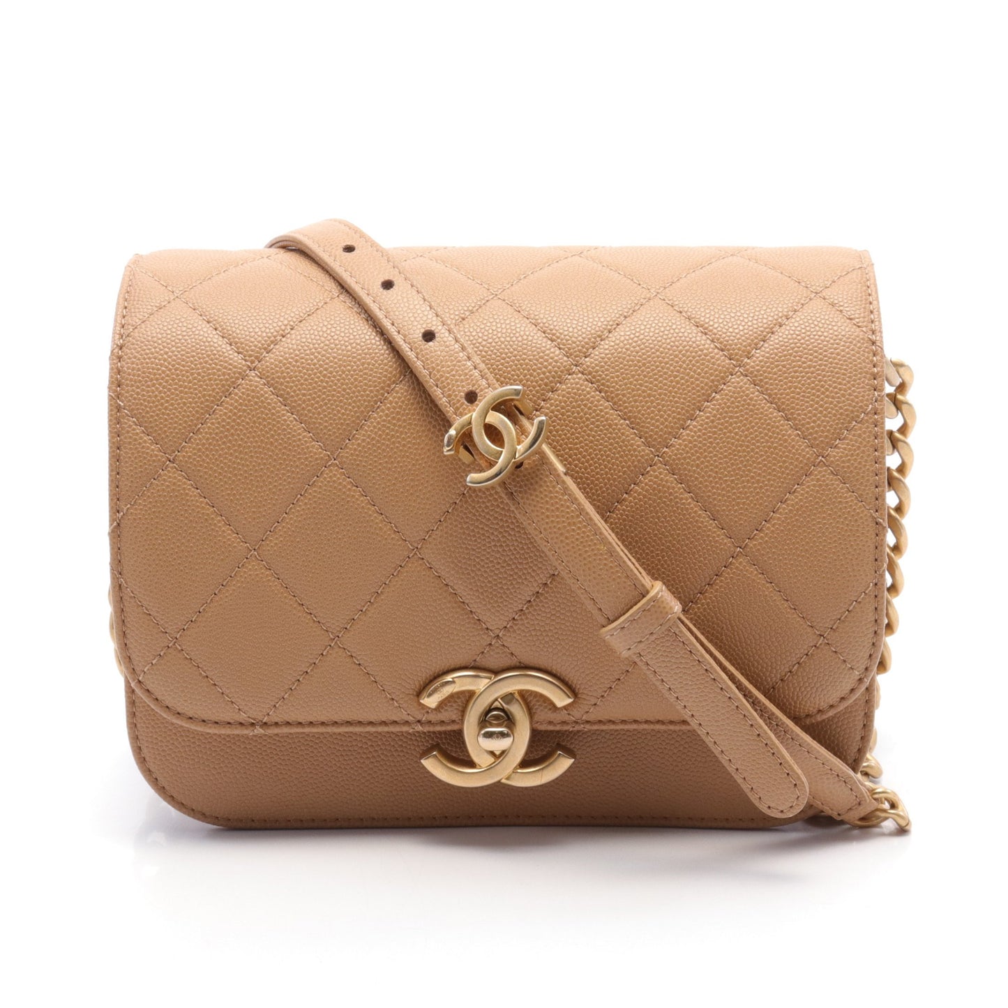マトラッセ チェーンショルダーバッグ キャビアスキン ベージュ マットゴールド金具 シャネル バッグ CHANEL