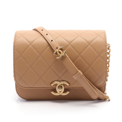 マトラッセ チェーンショルダーバッグ キャビアスキン ベージュ マットゴールド金具 シャネル バッグ CHANEL