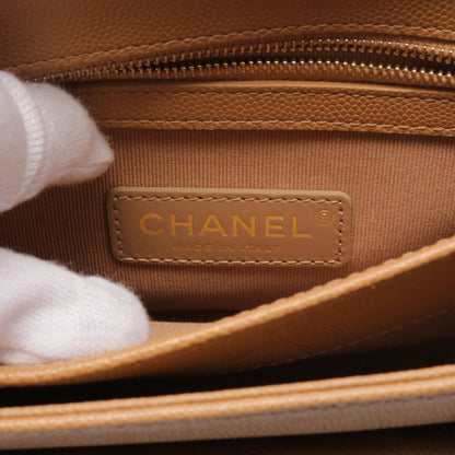 マトラッセ チェーンショルダーバッグ キャビアスキン ベージュ マットゴールド金具 シャネル バッグ CHANEL
