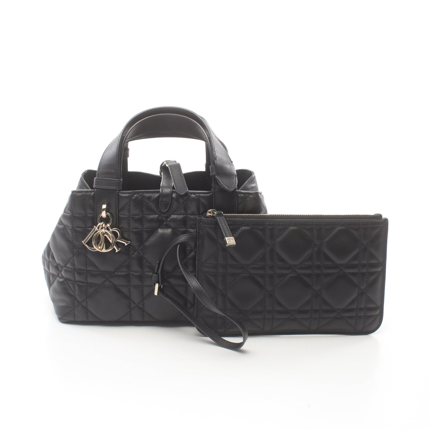 Toujours トゥージュール スモール カナージュ ハンドバッグ レザー ブラック クリスチャンディオール バッグ Christian Dior