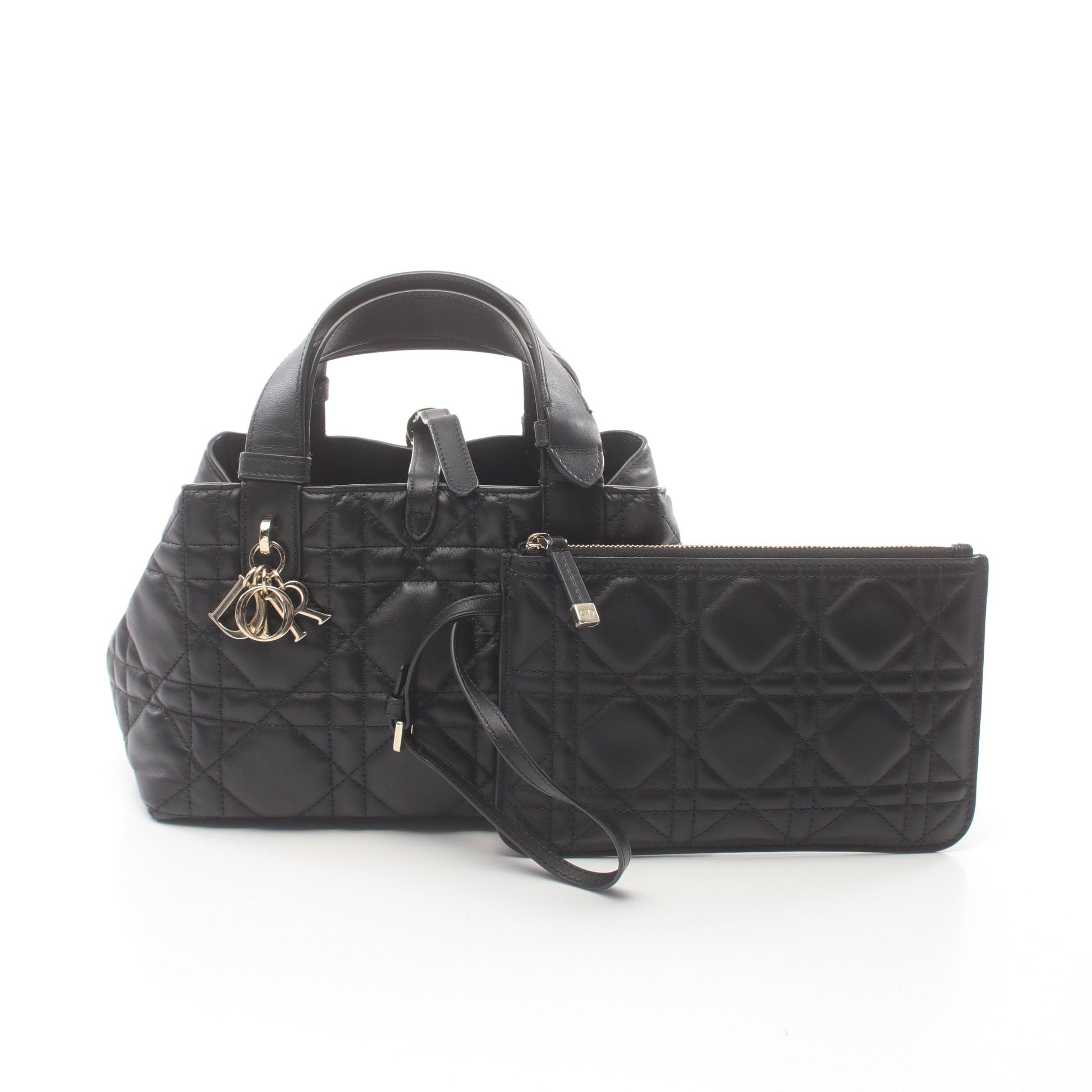 Toujours トゥージュール スモール カナージュ ハンドバッグ レザー ブラック クリスチャンディオール バッグ Christian Dior