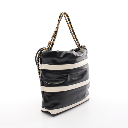 CHANEL 22 ミニ チェーンショルダーバッグ ボーダー ラムスキン ブラック オフホワイト ゴールド金具 2WAY シャネル バッグ CHANEL