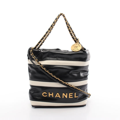 CHANEL 22 ミニ チェーンショルダーバッグ ボーダー ラムスキン ブラック オフホワイト ゴールド金具 2WAY シャネル バッグ CHANEL