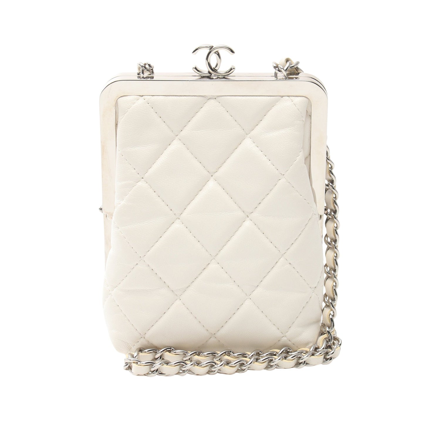 マトラッセ チェーンショルダーバッグ レザー ホワイト シルバー金具 シャネル バッグ CHANEL