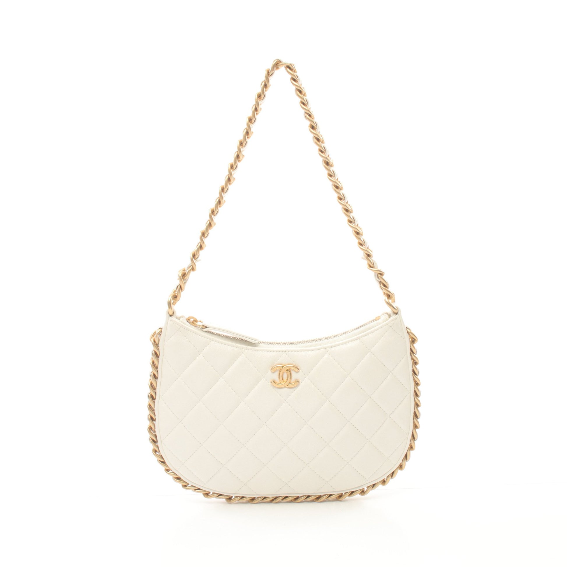 チェーンショルダーバッグ ラムスキン オフホワイト ゴールド金具 シャネル バッグ CHANEL